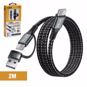 Cable USB-C a USB-C 2 Metros High Full Max HFM-HG-2M de 60W con Adaptador USB-A y Enmallado, Distribuído en HD Multimedia PERU SAC
