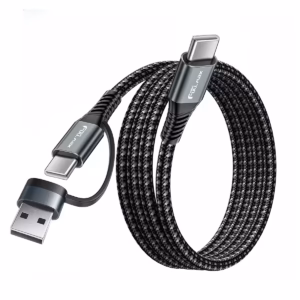 Cable USB-C a USB-C 2 Metros High Full Max HFM-HG-2M de 60W con Adaptador USB-A y Enmallado, Distribuído en HD Multimedia PERU SAC