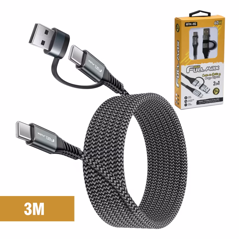 Cable USB C a USB C  Metros High Full Max HFM HG M | con Adaptador USB A | Enmallado y W Distribuído en HD Multimedia PERU SAC