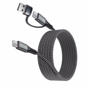 Cable USB-C a USB-C 3 Metros High Full Max HFM-HG-3M | con Adaptador USB-A | Enmallado y 60W, Distribuído en HD Multimedia PERU SAC