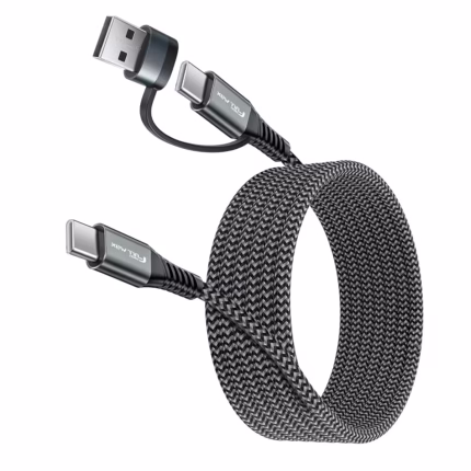 Cable USB-C a USB-C 3 Metros High Full Max HFM-HG-3M | con Adaptador USB-A | Enmallado y 60W, Distribuído en HD Multimedia PERU SAC