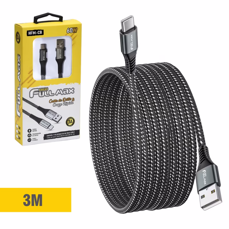 Cable USB C de  Metros High Full Max HFM CB M de W Carga Rápida y Enmallado