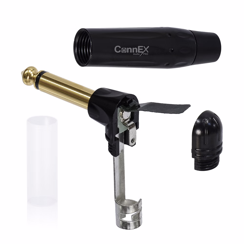 Conector Plug Mono  Grados Connex GWDJ BK BK Gold Plated Metálico para Soldar Distribuído en HD Multimedia PERU SAC