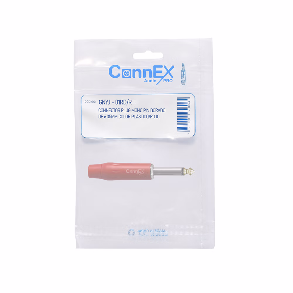 Conector Plug Mono  Connex GNYJ RD R Case Rojo con Pin Dorado para Soldar Distribuído en HD Multimedia PERU SAC