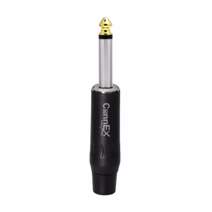 Conector Plug Mono Connex GNYJ-01BK-BK con Pin Dorado Metal Black para Soldar | Audio Profesional de Calidad Distribuído en HD Multimedia PERU SAC