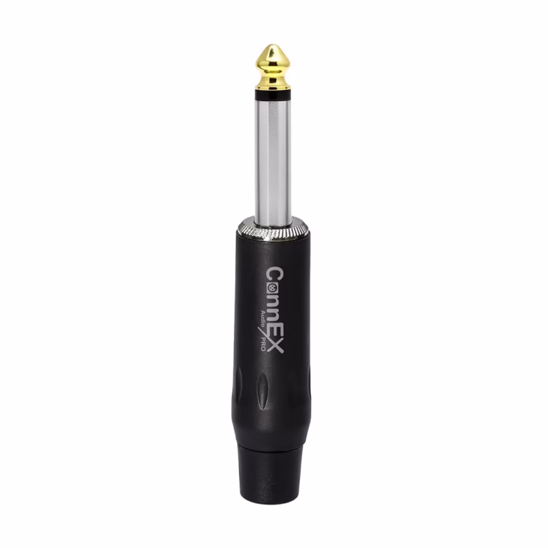 Conector Plug Mono Connex GNYJ-01BK-BK con Pin Dorado Metal Black para Soldar | Audio Profesional de Calidad Distribuído en HD Multimedia PERU SAC