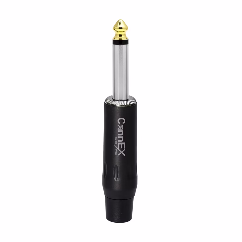 Conector Plug Mono Connex GNYJ BK BK con Pin Dorado Metal Black para Soldar | Audio Profesional de Calidad Distribuído en HD Multimedia PERU SAC