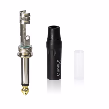 Conector Plug Mono Connex GNYJ-01BK-BK con Pin Dorado Metal Black para Soldar | Audio Profesional de Calidad Distribuído en HD Multimedia PERU SAC