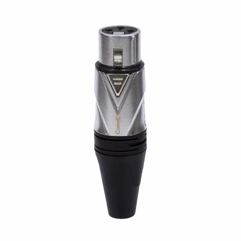 Conector XLR Canon Hembra Connex GSDX-14CH-BK de Zinc Cromado con 3 Pin Dorado para Soldar, Distribuído en HD Multimedia PERU SAC