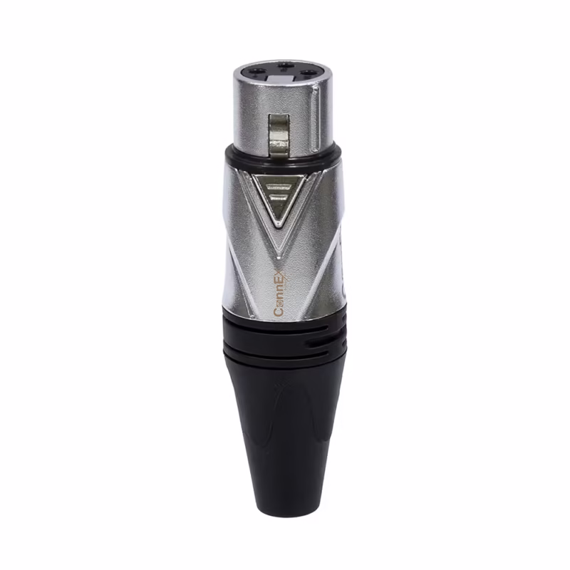 Conector XLR Canon Hembra Connex GSDX CH BK de Zinc Cromado con  Pin Dorado para Soldar Distribuído en HD Multimedia PERU SAC