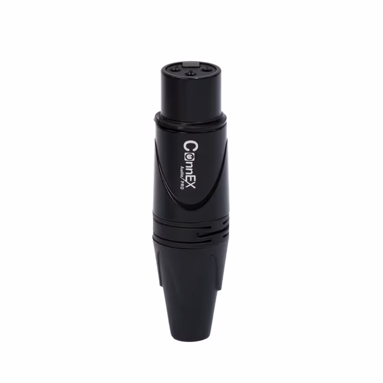 Conector XLR Canon Hembra Connex GXDX-002BK 3 Pin Dorado para Soldar | Color Negro, Distribuído en HD Multimedia PERU SAC
