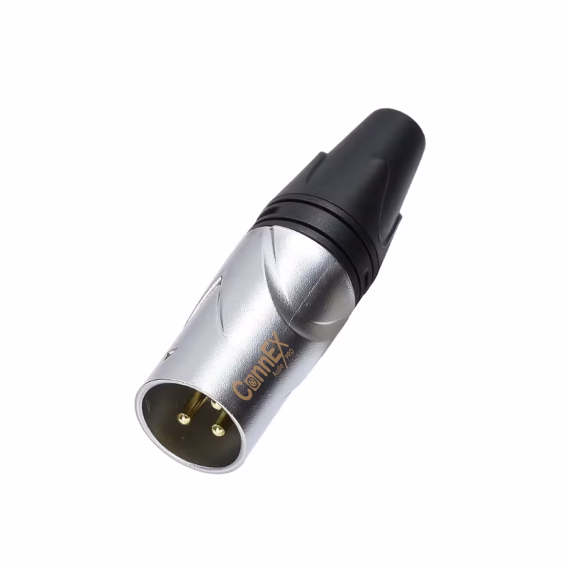 Conector XLR Canon Macho Connex GSDX CH BK Cromado con  Pin Dorado para Soldar Distribuído en HD Multimedia PERU SAC
