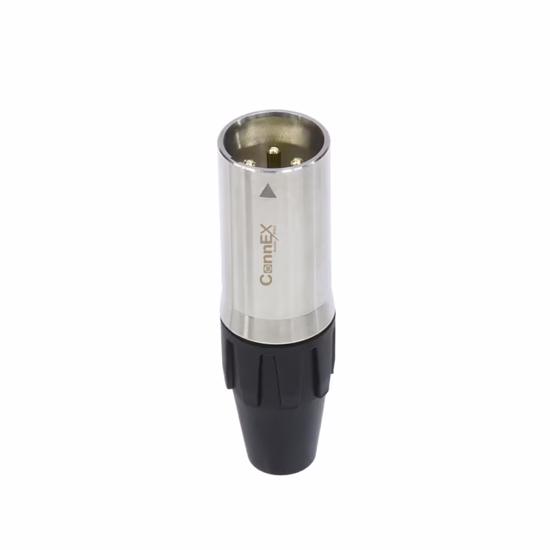 Conector XLR Canon Macho Connex GSSX MSR de Acero Cromado con  Pin Dorado para Soldar Distribuído en HD Multimedia PERU SAC