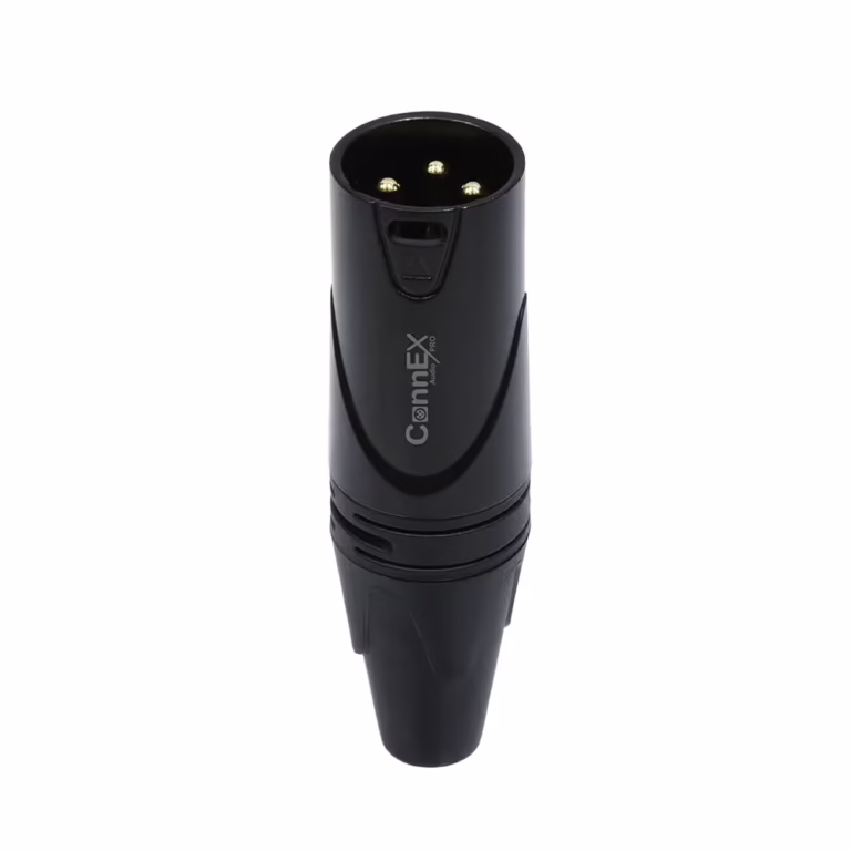 Conector XLR Canon Macho Connex GXDX-001BK Negro con 3 Pin Dorado para Soldar, Distribuído en HD Multimedia PERU SAC