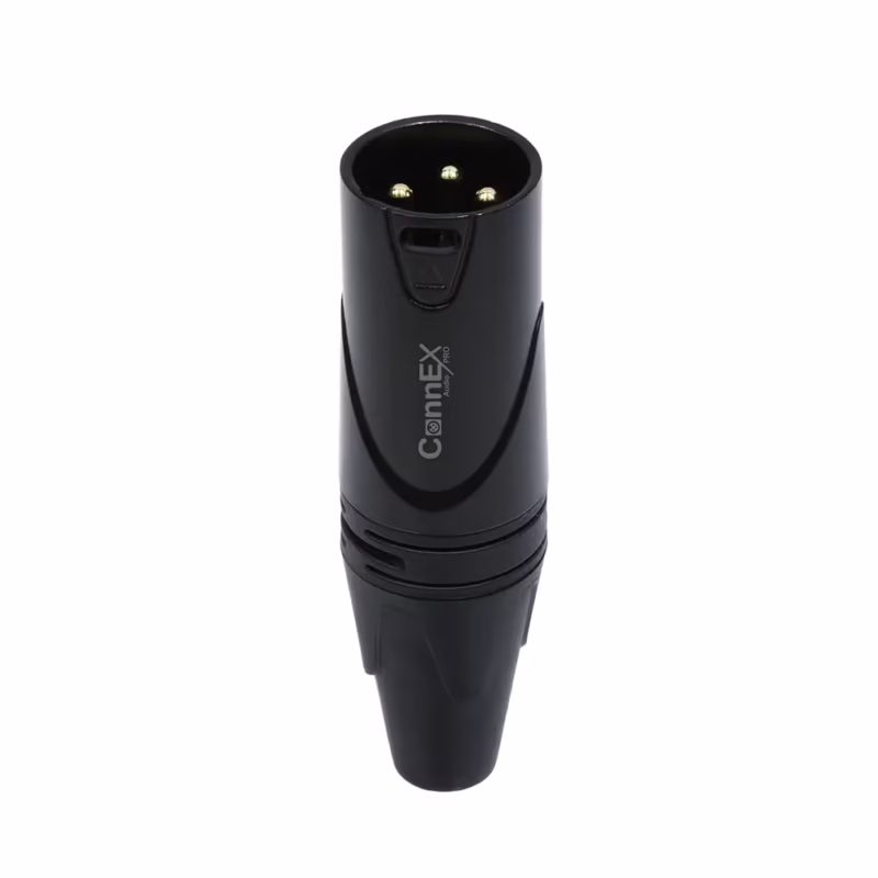 Conector XLR Canon Macho Connex GXDX BK Negro con  Pin Dorado para Soldar Distribuído en HD Multimedia PERU SAC