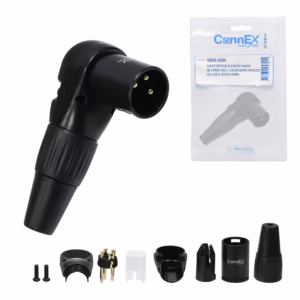 Conector XLR Canon Macho en L Connex GBHX BK Negro con Pin Dorado para Soldar | Diseño en ° Grados