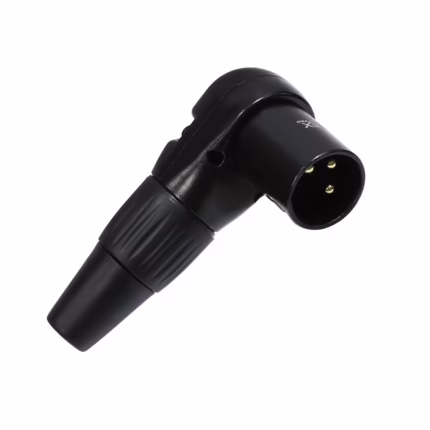 Conector XLR Canon Macho en L Connex GBHX-05BK Negro con Pin Dorado para Soldar | Diseño en 90° Grados, Distribuído en HD Multimedia PERU SAC