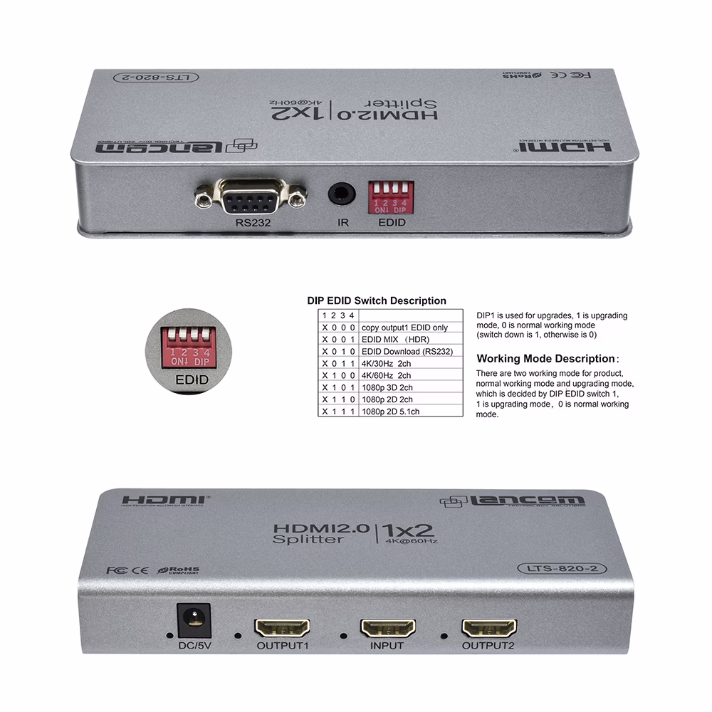Splitter_HDMI_4K_1x2_Lancom_LTS 820 2_Ultra_HD____01____Equipo4_EDID HD Multimedia PERU SAC Splitter HDMI K x Lancom LTS Ultra HD Hz | Divisor de Video Entrada Salidas Distribuído en HD Multimedia PERU SAC