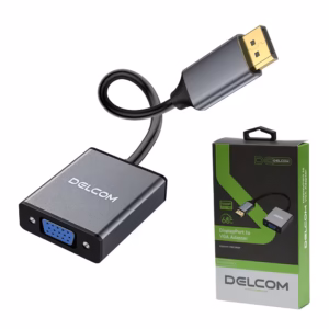 Adaptador DisplayPort a VGA Delcom DL-ADPVF-02 Full HD 1080p 60Hz Carcasa Metálica Gold Plated, Distribuído en HD Multimedia PERU SAC