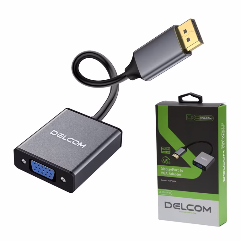 Adaptador DisplayPort a VGA Delcom DL-ADPVF-02 Full HD 1080p 60Hz Carcasa Metálica Gold Plated, Distribuído en HD Multimedia PERU SAC