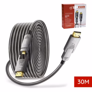 Cable HDMI 8K de 30MT con Conector Desmontable LANCOM LTS-AOC8K-D-30M | Fibra Óptica Activa OM2 | Ideal para Ductos y Exteriores | Blindaje Metálico | 48Gbps, Distribuído en HD Multimedia PERU SAC