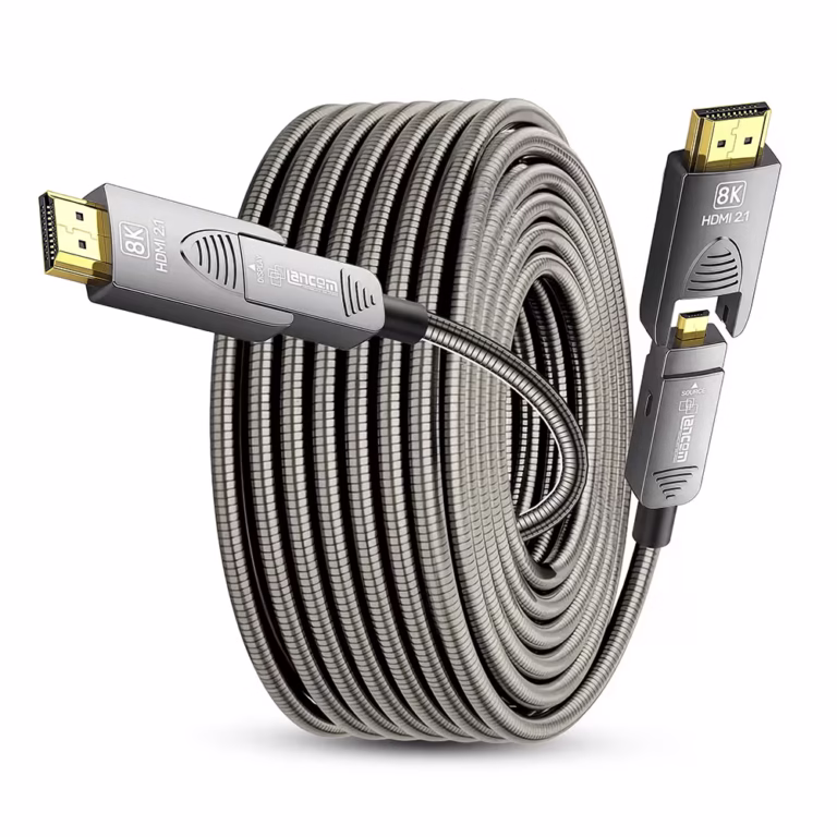 Cable HDMI 8K de 50MT con Conector Desmontable LANCOM LTS-AOC8K-D-50M | Fibra Óptica Activa OM2 | Ideal para Ductos y Exteriores | Blindaje Metálico | 48Gbps, Distribuído en HD Multimedia PERU SAC