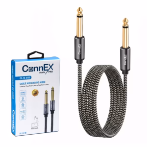 Cable Plug Mono de 1.8M Enmallado Connex CX-18-0150-1.8M | Cable Jack 1/4 6.35mm TS para Guitarra e Instrumentos Musicales | Conector Gold Plated, Distribuído en HD Multimedia PERU SAC