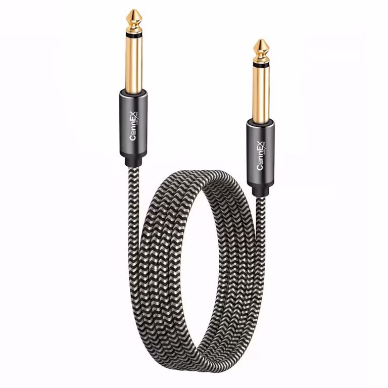 Cable Plug Mono de 1.8M Enmallado Connex CX-18-0150-1.8M | Cable Jack 1/4 6.35mm TS para Guitarra e Instrumentos Musicales | Conector Gold Plated, Distribuído en HD Multimedia PERU SAC