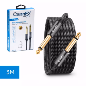 Cable Plug Mono de 3M Enmallado Connex CX-18-0150-3M | Cable Jack 1/4 6.35mm TS para Guitarra e Instrumentos Musicales | Gold Plated, Distribuído en HD Multimedia PERU SAC
