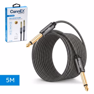 Cable Plug Mono de 5 Metros Enmallado Connex CX-18-0150-5M | Cable Jack 1/4 6.35mm TS para Guitarra e Instrumentos Gold Plated, Distribuído en HD Multimedia PERU SAC