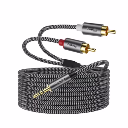 Cable de Audio RCA a MiniPlug Estéreo de 5 Metros Connex CX-13-0150-5M | Cable Enmallado de Nylon Gold Plated Premium, Distribuído en HD Multimedia PERU SAC