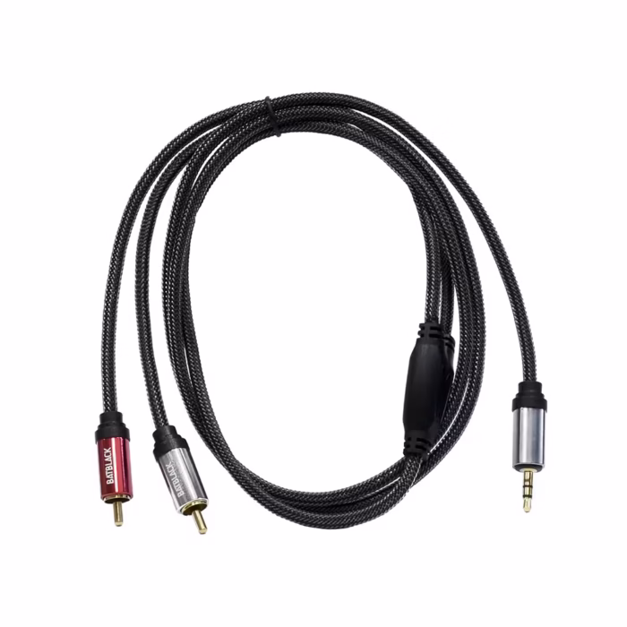 Cable de Audio RCA a MiniPlug Estéreo BatBlack BT   Metros | Cable Enmallado de Nylon Gold Plated Premium Distribuído por HD Multimedia PERU SAC