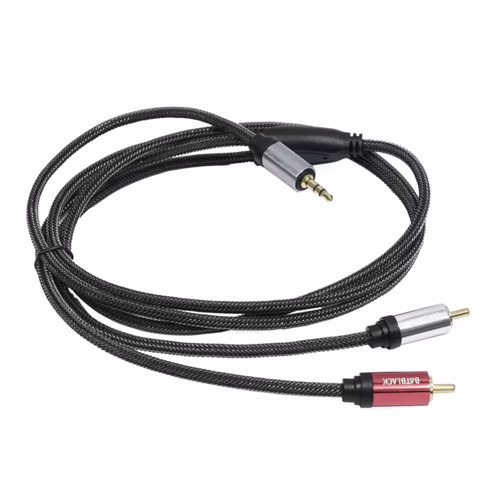 Cable de Audio RCA a MiniPlug Estéreo BatBlack BT   Metros | Cable Enmallado de Nylon Gold Plated Premium Distribuído por HD Multimedia PERU SAC