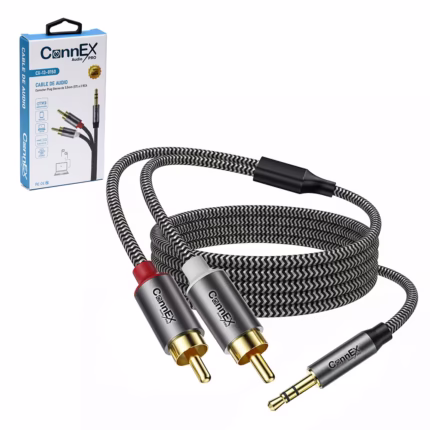 Cable de Audio RCA a MiniPlug Estéreo 1.8 Metros CONNEX CX-13-0150-1.8M | Gold Plated | Enmallado Resistente | Cabezal Metálico | 100% cobre, Distribuído en HD Multimedia PERU SAC
