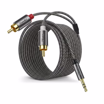 Cable de Audio RCA a MiniPlug Estéreo 3 Metros Connex CX-13-0150-3M | Cable Enmallado de Nylon Gold Plated Premium | 100% Cobre Libre de Oxígeno, Distribuído en HD Multimedia PERU SAC