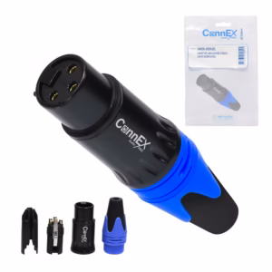Conector Canon Hembra para Soldar Connex GWDX-01BK-BL Terminal Azul | XLR 3 Pin Gold Plated, Distribuído en HD Multimedia PERU SAC