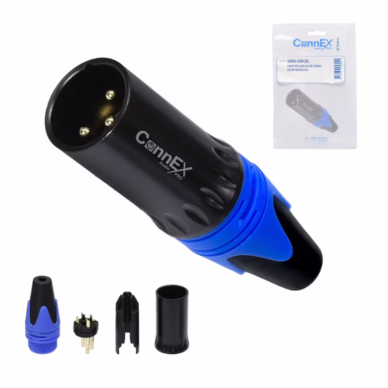 Conector Canon Macho para Soldar Connex GWDX-02BK-BL Terminal Azul | XLR 3 Pin Gold Plated Distribuído en HD Multimedia PERU SAC