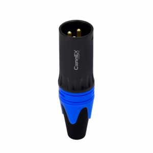 Conector Canon Macho para Soldar Connex GWDX-02BK-BL Terminal Azul | XLR 3 Pin Gold Plated Distribuído en HD Multimedia PERU SAC