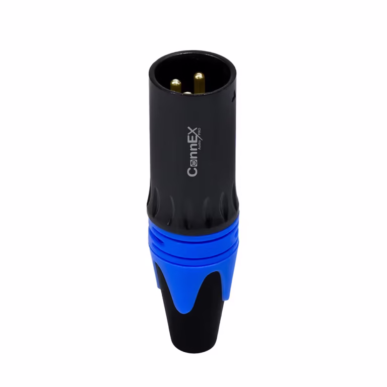 Conector Canon Macho para Soldar Connex GWDX-02BK-BL Terminal Azul | XLR 3 Pin Gold Plated Distribuído en HD Multimedia PERU SAC