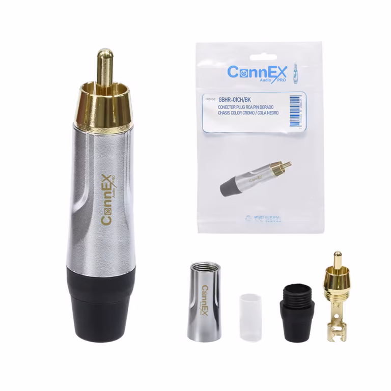 Conector Plug RCA Connex GBHR-01CH-BK Terminal Negro para Soldar | Metal Housing Pin Gold Plated, Distribuído en HD Multimedia PERU SAC