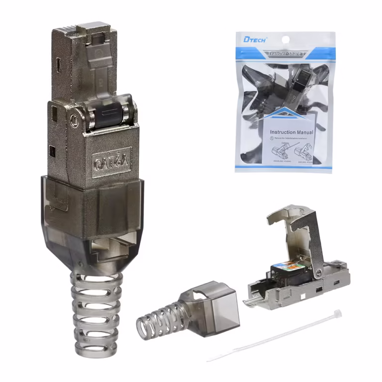 Conector RJ45 Cat6A Blindado DTECH DT-6303AFN sin Herramientas | 10Gbps Metal Housing de Zinc Individual, Distribuído en HD Mutlimedia PERU SAC