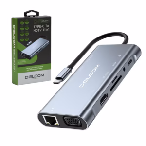 Docking USB-C 11 en 1 Delcom DL-CHUB1101 | Estación de Acoplamiento HDMI 4K, VGA, Ethernet Gigabit y Audio 3., Distribuído en HD Multimedia PERU SAC