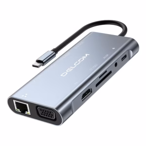 Docking USB-C 11 en 1 Delcom DL-CHUB1101 | Estación de Acoplamiento HDMI 4K, VGA, Ethernet Gigabit y Audio 3., Distribuído en HD Multimedia PERU SAC