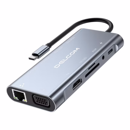 Docking USB-C 11 en 1 Delcom DL-CHUB1101 | Estación de Acoplamiento HDMI 4K, VGA, Ethernet Gigabit y Audio 3., Distribuído en HD Multimedia PERU SAC