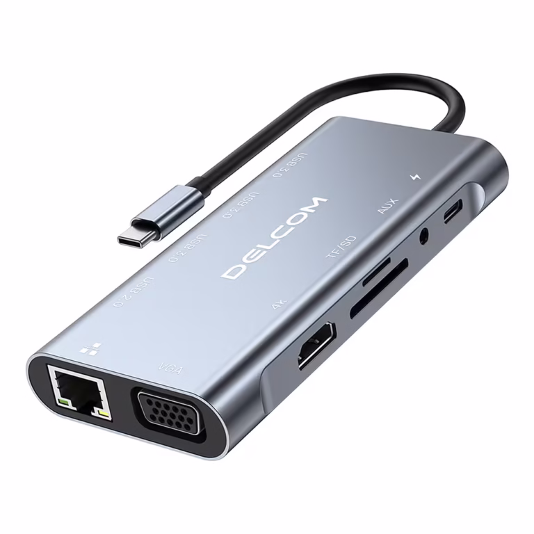 Docking USB-C 11 en 1 Delcom DL-CHUB1101 | Estación de Acoplamiento HDMI 4K, VGA, Ethernet Gigabit y Audio 3., Distribuído en HD Multimedia PERU SAC