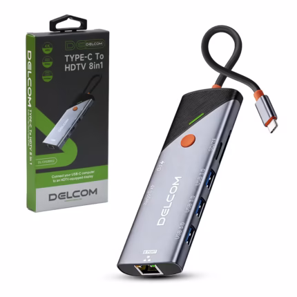 Docking USB-C 8 en 1 Delcom DL-CHUB802 | Estación de Acoplamiento HDMI 4K 60Hz y Ethernet Gigabit RJ45 | 3 USB 3.0 | Lector SD/TF y PD 100W, Distribuído en HD Multimedia PERU SAC