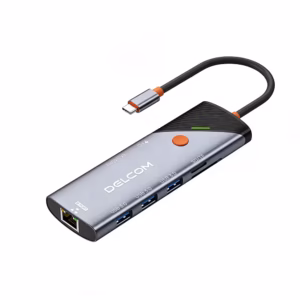 Docking USB-C 8 en 1 Delcom DL-CHUB802 | Estación de Acoplamiento HDMI 4K 60Hz y Ethernet Gigabit RJ45 | 3 USB 3.0 | Lector SD/TF y PD 100W, Distribuído en HD Multimedia PERU SAC