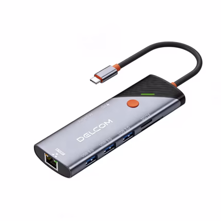 Docking USB-C 8 en 1 Delcom DL-CHUB802 | Estación de Acoplamiento HDMI 4K 60Hz y Ethernet Gigabit RJ45 | 3 USB 3.0 | Lector SD/TF y PD 100W, Distribuído en HD Multimedia PERU SAC