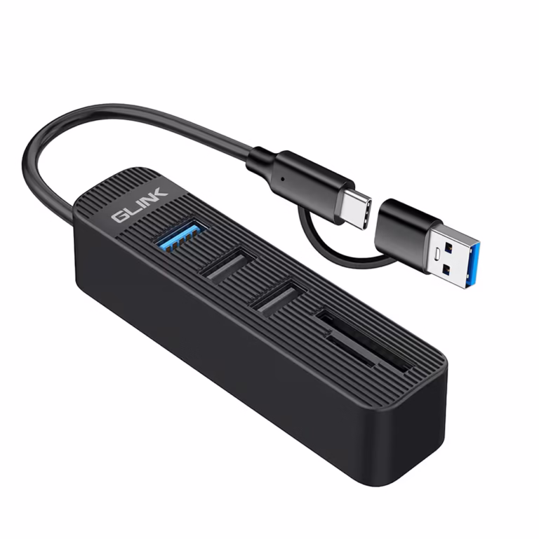 HUB USB-C y USB 3.0 con Lector de Memoria SD y MicroSD Glink GL-U03 | 5 en 1 | Multiplicador de Puertos para Laptop y PC, Distribuído en HD Multimedia PERU SAC
