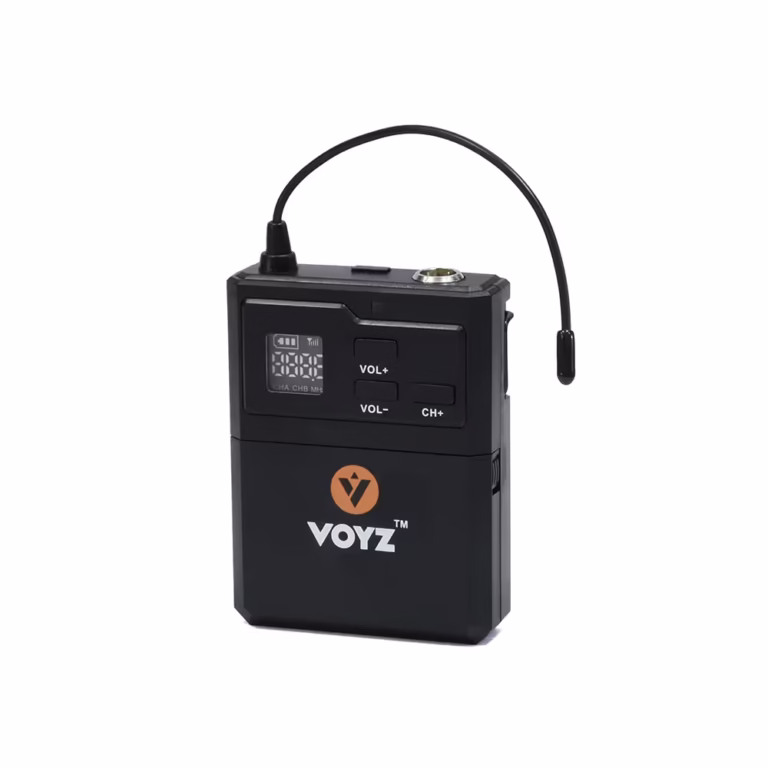 Micrófono Inalámbrico de Vincha Recargable UHF VOYZ VZ-WM103-UHF | Sistema de Diadema Portátil Alcance 60m, Distribuído en HD Multimedia PERU SAC